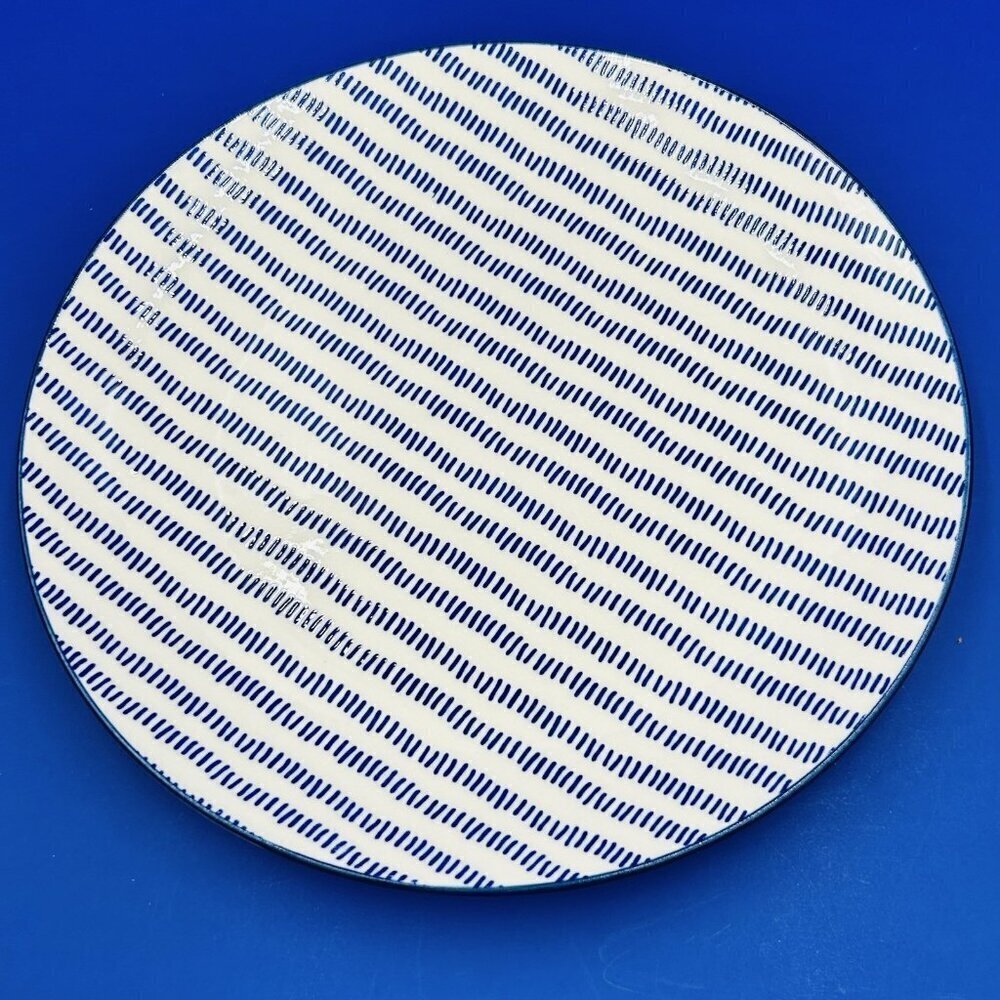 Nautica 10 3/4" Dinner Plate Blue Dash Stripes Ceramic MINT